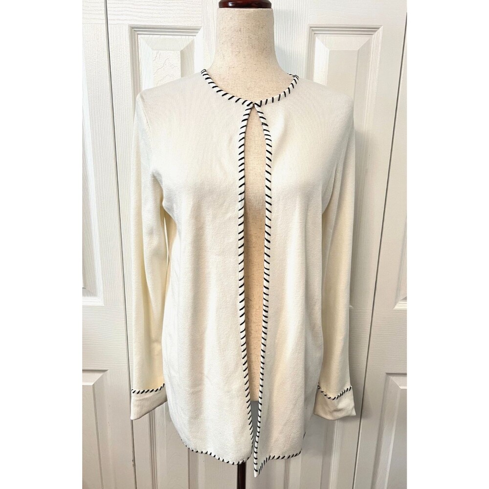 Vtg NWT Sans Pareille Cardigan Sweater Women's S Black White Knit Career Classy